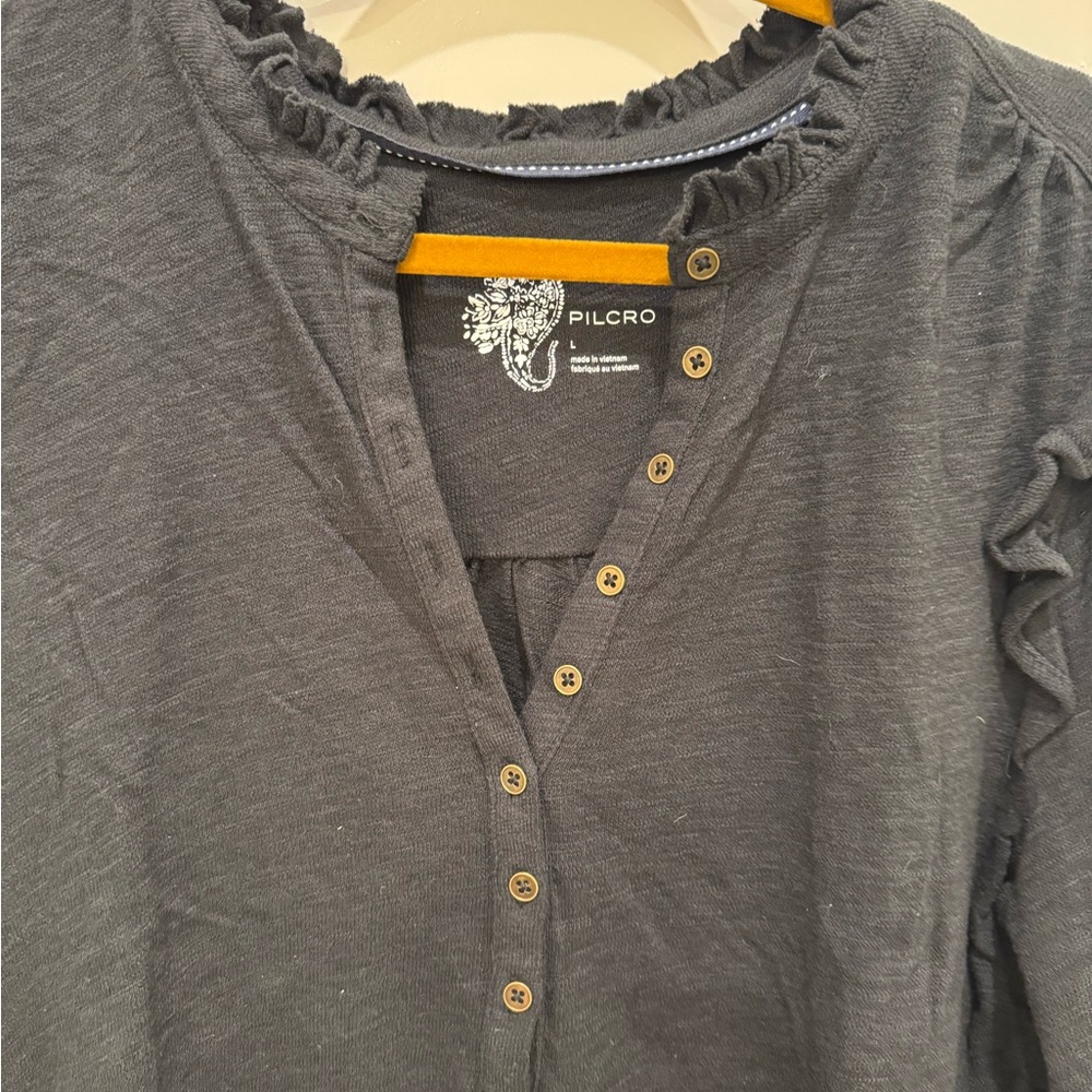 Pilcro Black Ruffled Button-Down Shirt - Picture 9 of 16